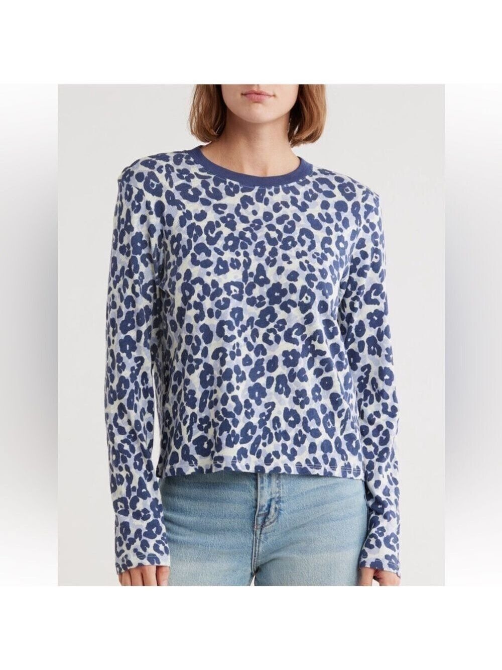 ATM Anthony Thomas Melillo Blue & White Leopard-Print Long Sleeve Top | xs